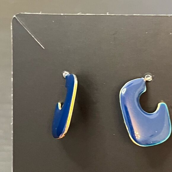 Fun Blue and Gold Tone Oblong Earrings - Picture 4 of 5